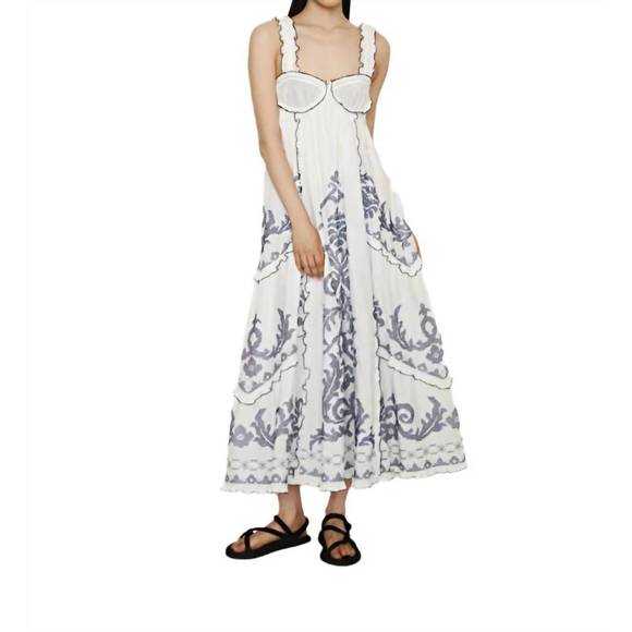 alemais hazel embroidered midi dress Alémais Rosemary Embroidered Linen Scarf Tie Dress main image 0